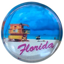 Small Florida Lifeguard Shack Round Glass Fridge Magnet - $6.99