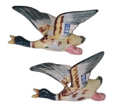 VTG Flying Mallard Duck Ceramic 3D Wall Pocket Art Japan  1950&#39;s Set of 2  - £46.13 GBP