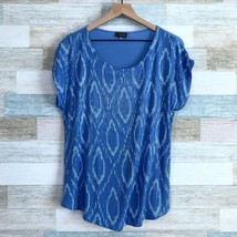 Crosby Sequin Snakeskin Print Top Blue Jersey Stretch Knit Dolman Womens Large - $19.79