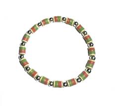 Heishi Beaded Stretch Anklet, Green Pink Silver Color, Bohemian Style - $5.99