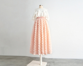 Peach Pink Pleated Midi Skirt Outfit Women Custom Plus Size Holiday Skirt image 3