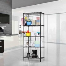 Black 5-Tier Layer Shelf Adjustable Wire Metal Shelving Rack High Qualit... - £51.63 GBP