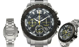 NEW Aubert Freres 14180 Mens Lagasse Yellow Accented Black Dial Silver S... - $94.00