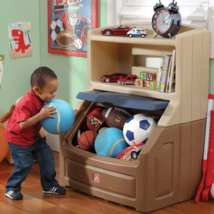 Step2 Lift &amp; Hide Brown and Blue 38&quot; Tall Plastic Toddler Bookcase and K... - $129.98
