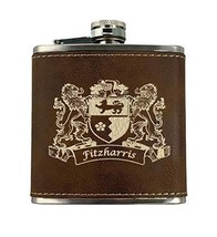 Fitzharris Irish Coat of Arms Leather Flask - Rustic Brown - £19.71 GBP