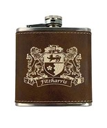Fitzharris Irish Coat of Arms Leather Flask - Rustic Brown - $474.99 MXN