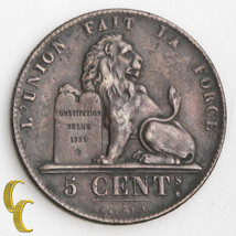 1857 Belgium 5 Centimes (Very Fine VF Leopold Lion Tablet 5c Belges KM#5.1 - $64.37