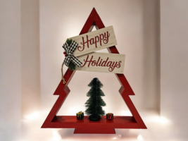 Decorative red wooden Christmas tree, Holiday Rustic Tree decor, Art69 - $44.55