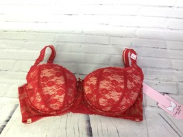 Creme Bralee Womens 38DD Hot Stuff Red Floral Lace Balconette Bra Sexy 1... - £19.07 GBP