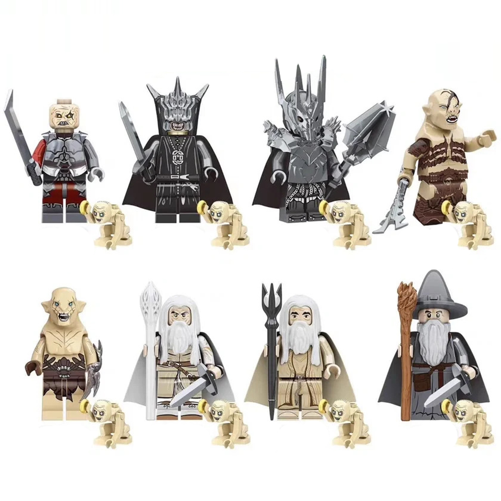 8Pcs Lord of The Rings Gandalf Minifigures Saruman Azog Sauron Bolg Mini Blocks