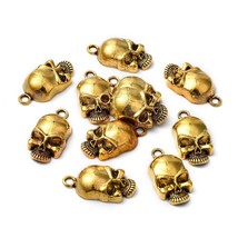Skull Charms Antiqued Gold Pirate Pendants Gothic Skeleton Halloween Jewelry 10p - £3.04 GBP