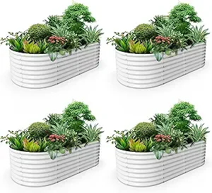 A ANLEOLIFE 2 Set 8X4X2 ft Galvanized Raised Garden Bed Kit Oval 0404 white - $1,450.81 CAD