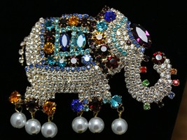 Large Multi Color Rhinestone Elephant Brooch Circus Elephant Pin - £39.79 GBP