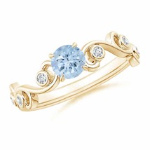 ANGARA Aquamarine and Diamond Ivy Scroll Ring for Women, Girls in 14K Solid Gold - £445.32 GBP