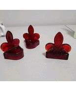 Ruby Red Glass Tea Light Candle Votive UV Reactive Holder Fleur de Lis L... - $28.00