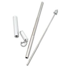 Collapsible Straw Set of 6 Silver Stainless Steel 4.5" long Handy Clip 3 Pieces image 3