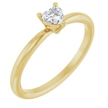14K Yellow Gold Natural White Sapphire Heart Solitaire Ring - £315.92 GBP