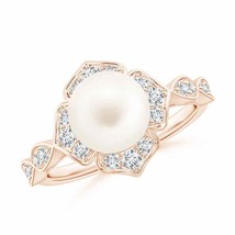 ANGARA Floral Vintage Inspired Freshwater Pearl Ring in 14K Gold (AA Size-8) - £611.53 GBP