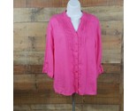 Kim Rogers Petite 3/4 Sleeve Pleated Blouse Women&#39;s Pink Size PM 100% Li... - $8.41