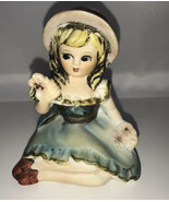 Lefton Porcelain Sitting Girl with Flowers in Blue Dress ~Hand Painted~ ... - £12.39 GBP