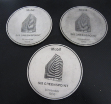 Lot of 3 Mobil Six Greenspoint November 1988 Collectible Pewter Coaster - $19.79