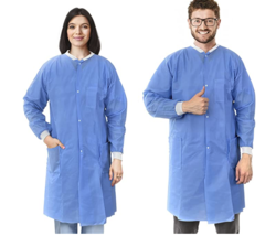 High Quality SMS 45 GSM Disposable Lab Gown 2 Pockets knit Cuffs &amp; Collar 10 Pcs - £31.96 GBP