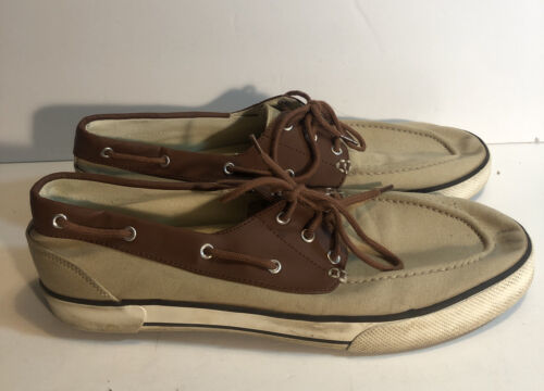 Primary image for Polo Ralph Lauren Franz Mens Boat Shoes Canvas Sneakers Deck Size 13 Brown Lace