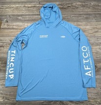 AFTCO Mens Long Sleeve Hoodie Performance Shirt Blue Tin Cup Mountain Whiskey XL - £22.15 GBP