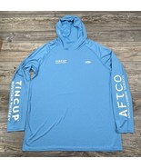 AFTCO Mens Long Sleeve Hoodie Performance Shirt Blue Tin Cup Mountain Wh... - £22.29 GBP