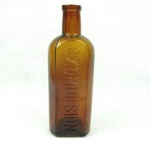 Antique Ozomulsion Amber Glass Bottle 8.75&quot; Apothecary Quack Medicine ci... - $24.99