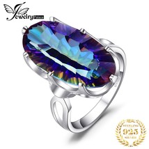 Large Genuine Natural Rainbow Fire Mystic Quartz Solid 925 Sterling Silver Ring  - £24.80 GBP