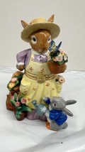 CWC Trinket Box Porcelain Easter Rabbit Mother Child Garden Flowers Decor  6.5&quot; - £15.78 GBP