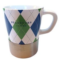 Starbucks 2006 Argyle Mugs Stainless Steel &amp; Blue and Green 14oz - $8.86
