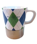 Starbucks 2006 Argyle Mugs Stainless Steel &amp; Blue and Green 14oz - $8.86