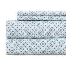 Twin Bed Sheet Set 3Pc Printed Blue Floral Pattern Cooling 1800 Microfiber Deep  - £34.00 GBP