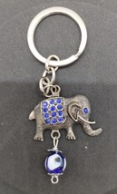 Small Elephant Keychain - Silver Tone - Blue Glass Stones - £5.48 GBP