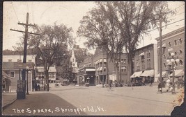 Springfield VT RPPC 1919 RPPC Photo Postcard - The Square Business District - £9.63 GBP