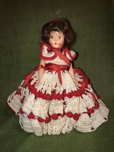 1940&#39;s Doll with Dress Nancy Lee Red Knit Dress Brunette Rosey Cheeks - £23.98 GBP