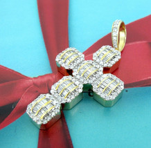 2.50Ct Baguette Cut CZ Cross Charm Pendant 14K Two Tone Gold Plated Free Chain - £125.86 GBP