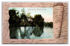 River Scene Manitowoc Wisconsin WI Faux Birch Border 1908 DB Postcard T3 - £4.09 GBP
