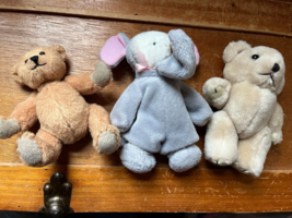 Lot of Small Brown Cream Jointed Teddy Bear &amp; One w Gray Elephant Halloween Cost - £10.35 GBP