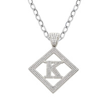 4 Cttw Round Cut CZ 14k White Gold Finish Initial K Letter Square Frame Pendant - £107.30 GBP