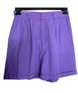 Vintage 80s High Rise Pleated Shorts S Purple Cuffed Pockets Button Belt... - £17.36 GBP
