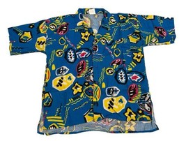 Vintage 80s Colorful Funky Abstract Art Print Short Sleeve Shirt Men’s Medium - £12.87 GBP