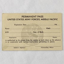 Vintage 1940&#39;s United States Army Forces Middle Pacific Permanent Pass L... - £29.78 GBP