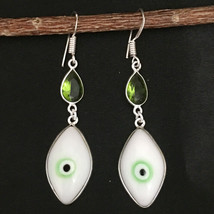 925 Solid Silver Marquise Cats Eye &amp; Peridot Earrings BES-1044 Women Gift Her - £14.80 GBP