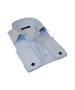 Men&#39;s Dress Shirt MARCUZZI Turkey 100% Soft Cotton French Cuffs Marc2 Blue - $89.63 CAD