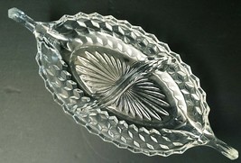 Starburst Diamonds &amp; Scalloped Oval Divided Relish Dish W/Handles 9&quot; x 5.5&quot; - £11.68 GBP