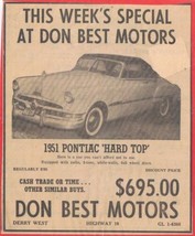 Vintage Print Ad Don Best Motors 1951 Derry West Highway 10 5 1/4&quot; x 6 1/2&quot; - $5.04