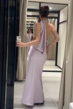 Zara Lilac Satin Halterneck Dress Open Back Women BNWT 2747/332 - $94.47